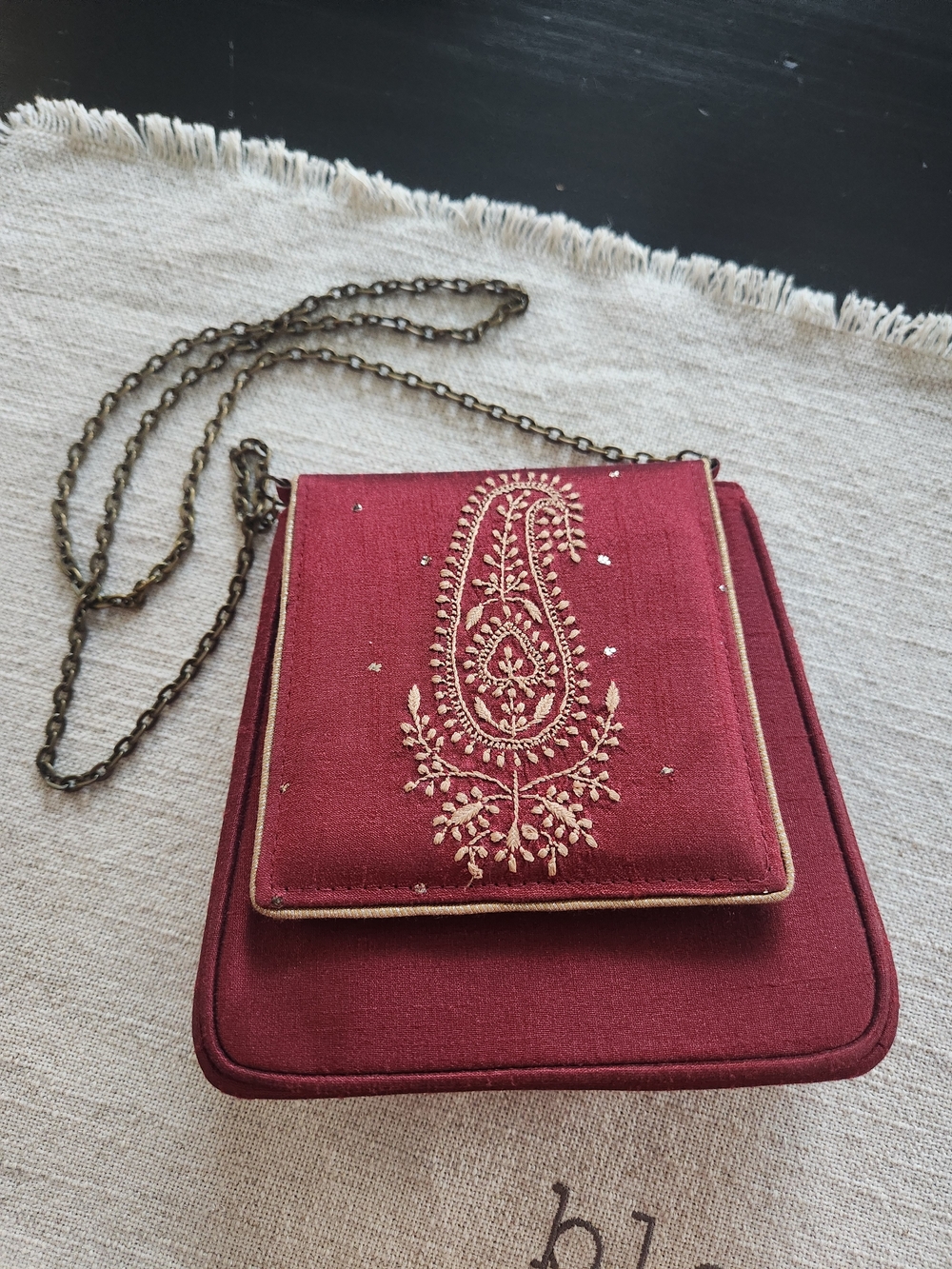“New With Tags Fabindia Hand-Embroidered Silk Blend Crossbody Clutch